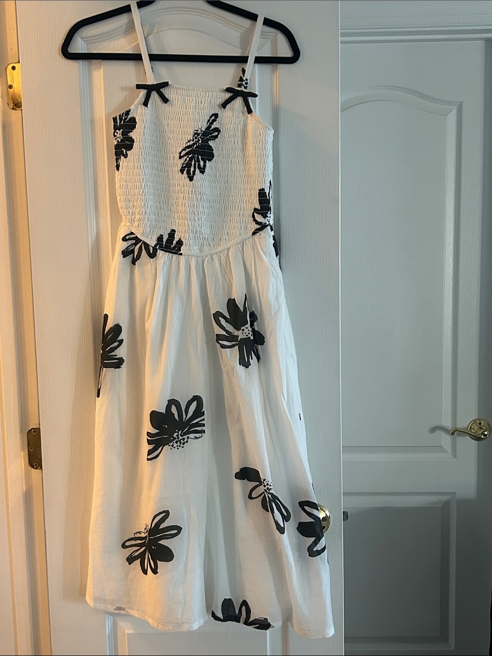 abercrombie kids White Dress with Black Floral Print and Bow Straps